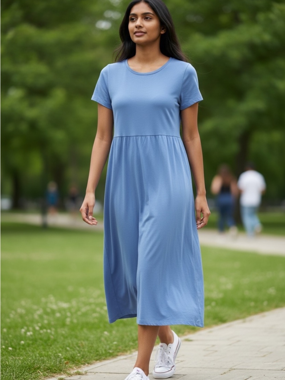 L.L. Bean Light Blue Short Sleeve Midi Dress Casual Size Small- Medium